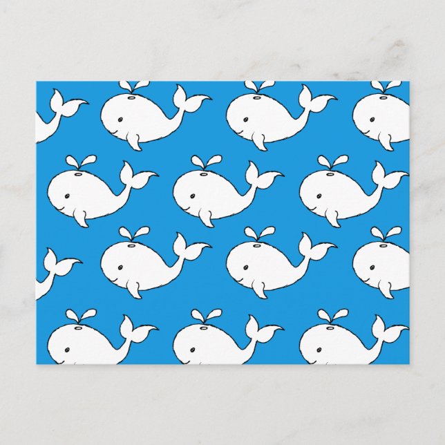 Blue Hand Drawn Whale Pattern Whale Cartoon Postcard (Front)