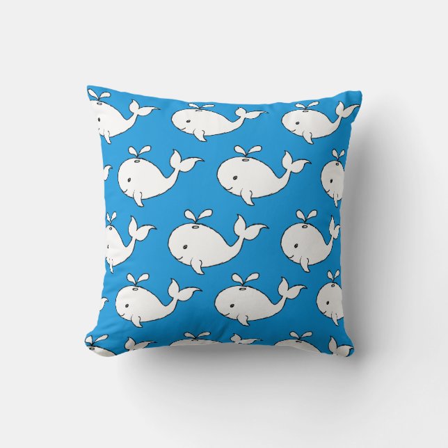 Blue Hand Drawn Whale Pattern Whale Cartoon Throw Pillow (Front)