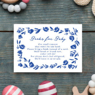 Blue Hand Drawn Whimsical Flower Book for Baby RSVP Card