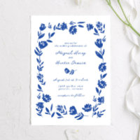 Blue Hand Drawn Whimsical Flower Border Wedding