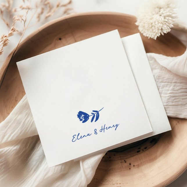 Blue Hand Drawn Whimsical Flower Wedding Napkin (Creator Uploaded)