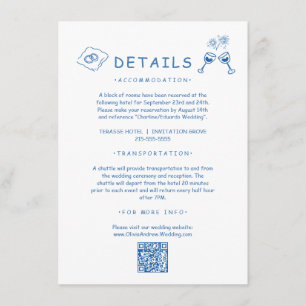 Blue Hand Drawn Whimsical Wedding Details Enclosure Card