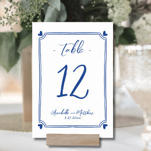 Blue Hand Drawn Whimsical Wedding Table Number