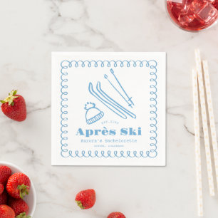 Blue Hand-Drawn Winter Après Ski Bachelorette Napkin