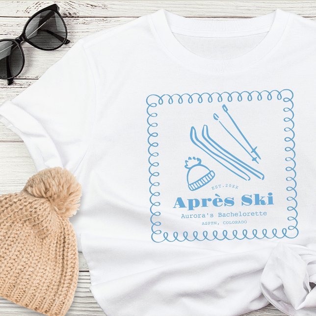 Blue Hand-Drawn Winter Après Ski Bachelorette T-Shirt (Creator Uploaded)