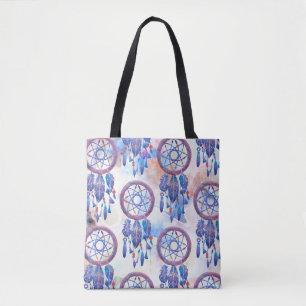 Blue Hand Painted Watercolor Modern Boho Tote Bag