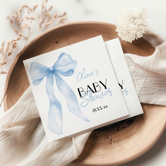 Blue Hand Written Drawn Bow Baby Boy Shower  Napkin (Creator Uploaded)