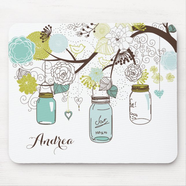 Blue Hanging Mason jars Floral Personalized Mouse Pad (Front)