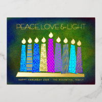 Blue Hanukkah Candles Peace Love Light Real Gold