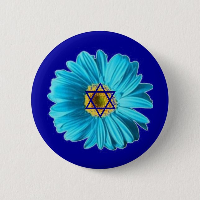 Blue Hanukkah Daisy 2 Inch Round Button (Front)