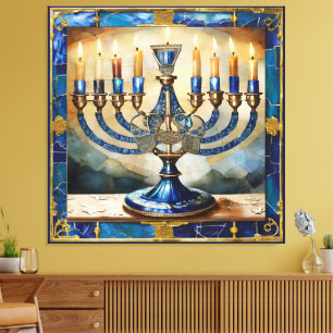 Blue Hanukkah Menorah Canvas Print