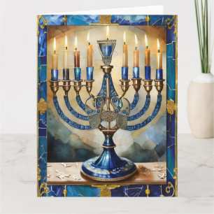 Blue Hanukkah Menorah Card