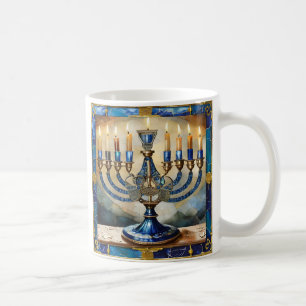Blue Hanukkah Menorah Coffee Mug