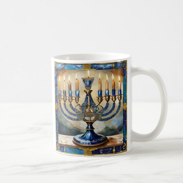 Blue Hanukkah Menorah Coffee Mug (Right)