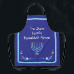 Blue HANUKKAH Menorah Customize  Apron<br><div class="desc">Personalize
Add your name and customize your Holiday Season message.
 I love painting and design! I hope you enjoy my artwork.</div>
