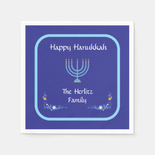 Blue HANUKKAH Menorah Customize NAME Napkin