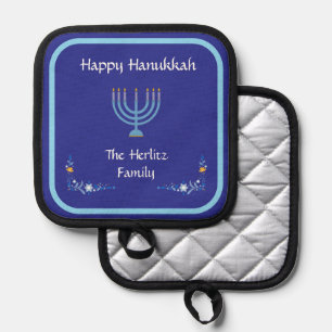 Blue HANUKKAH Menorah Customize NAME Pot Holder