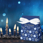Blue Hanukkah Menorah Dreidel Cute Custom Party Favor Box<br><div class="desc">Beautiful Hanukkah party favour box in pretty blue with a cool pattern of Judaism star,  dreidel for fun Chanukah games,  and the Jewish menorah for the holiday. Personalize with your own gift message from your family.</div>