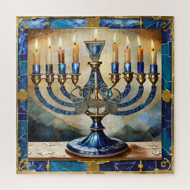 Blue Hanukkah Menorah Jigsaw Puzzle (Vertical)
