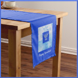 Blue Hanukkah Menorah Medium Table Runner<br><div class="desc">Lovely menorah graphic with "HAPPY HANUKKAH" in script lettering. Pretty on any table!</div>