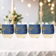 Blue Hanukkah Menorah Personalized Drinkware Set