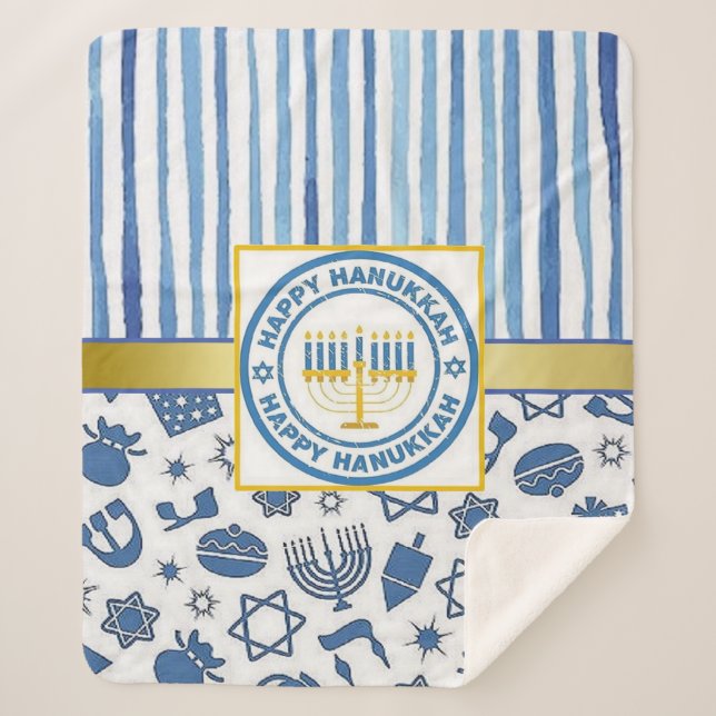 Blue Hanukkah   Sherpa Blanket (Front)