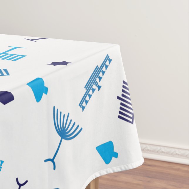 Blue Hanukkah symbols pattern Tablecloth (In Situ)