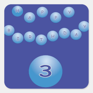 Blue Happy Birthday for Boy Age 3 Square Sticker