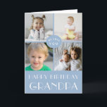 Blue Happy Birthday Grandpa Photo Collage  Card<br><div class="desc">Simple, modern design on this custom Birthday Card , featuring a 4 photo collage for your favourite photos. Classic neutral colour scheme of dusty blue and white. The inside has been left blank for your special message This template is has been made for "Grandpa" but can be customized to your...</div>