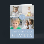 Blue Happy Birthday Grandpa Photo Collage  Card<br><div class="desc">Simple, modern design on this custom Birthday Card , featuring a 4 photo collage for your favourite photos. Classic neutral colour scheme of dusty blue and white. The inside has been left blank for your special message This template is has been made for "Grandpa" but can be customized to your...</div>