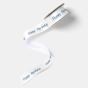 Blue Happy Birthday Retro Typography Satin Ribbon