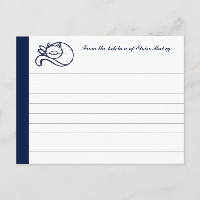 Blue Happy Cat Personalized Recipe Cards (Front)