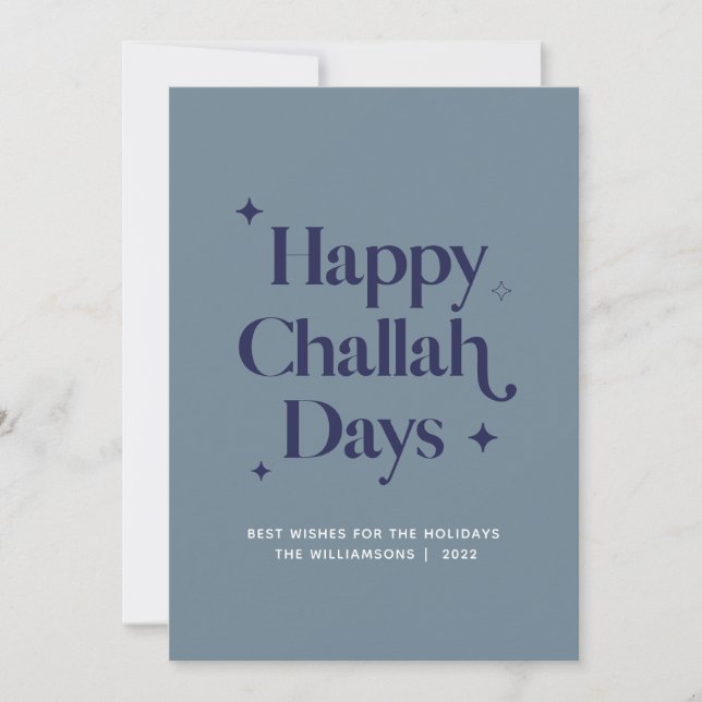 Blue Happy Challah Days Funny Hanukkah Holiday Card (Front)