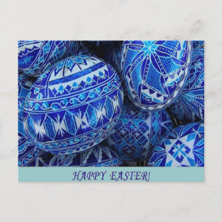Blue Happy Easter Eggs Holiday Postcard