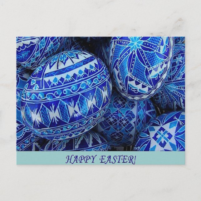 Blue Happy Easter Eggs Holiday Postcard (Front)