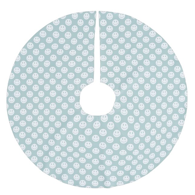 Blue Happy Faces Christmas Brushed Polyester Tree Skirt (Front)