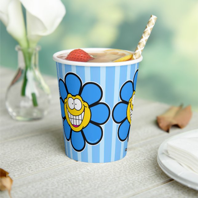 Blue Happy Flower Screwball Graphics Paper Cups (Insitu)