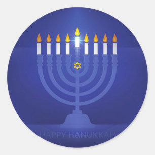blue happy hanukkah classic round sticker