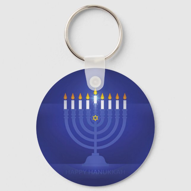 blue happy hanukkah keychain (Front)