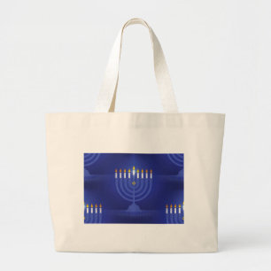 blue happy hanukkah large tote bag