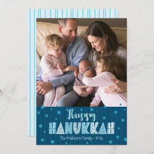 Blue Happy Hanukkah Photo Modern Fun Typography Holiday Card