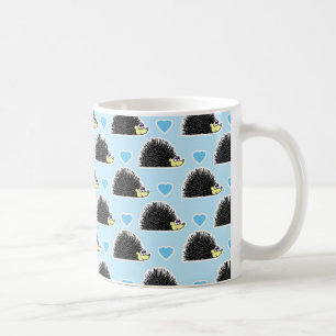 Blue Happy Hedgehog Love Pattern Coffee Mug