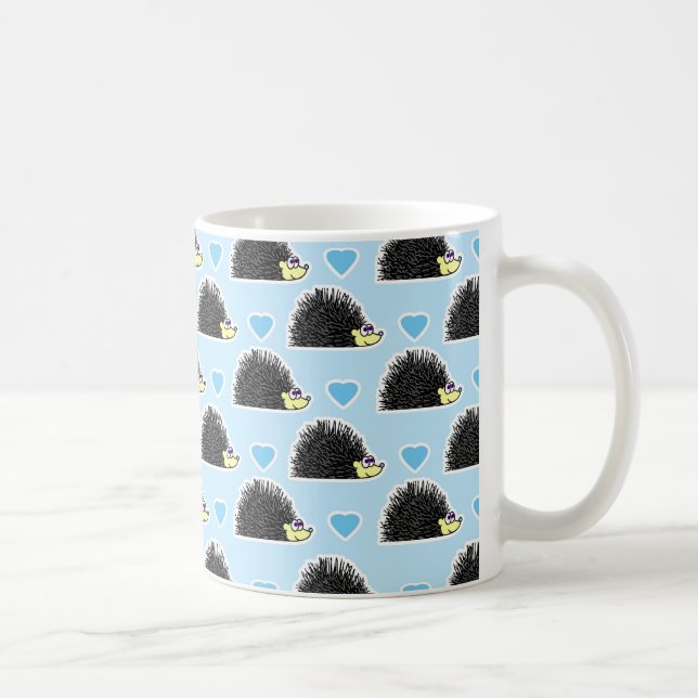 Blue Happy Hedgehog Love Pattern Coffee Mug (Right)