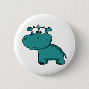 Blue Happy Hippo 2 Inch Round Button