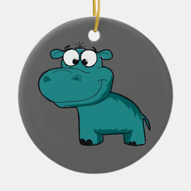 Blue Happy Hippo Ceramic Ornament (Front)