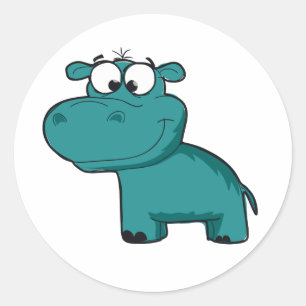 Blue Happy Hippo Classic Round Sticker