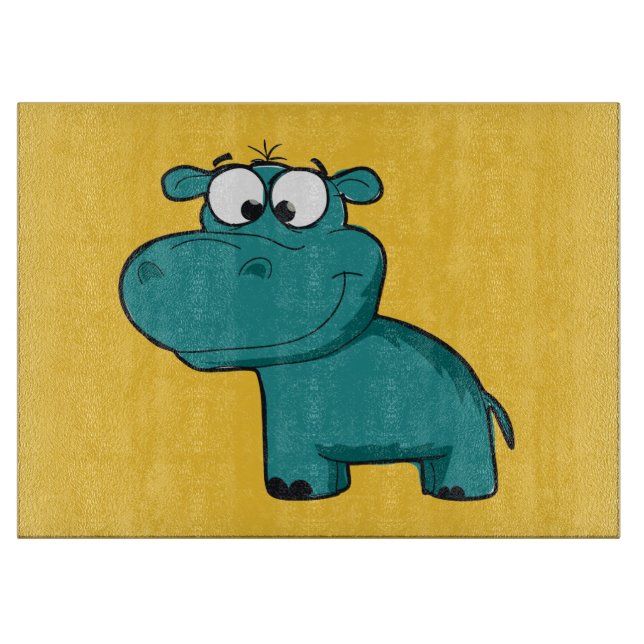 Blue Happy Hippo Cutting Board (Front)