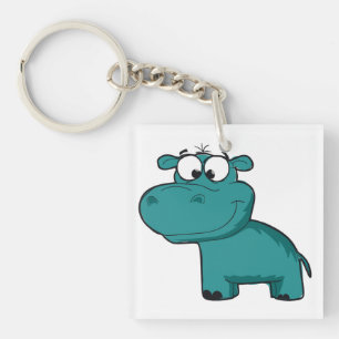 Blue Happy Hippo Keychain