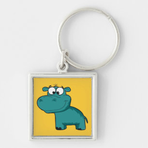 Blue Happy Hippo Keychain