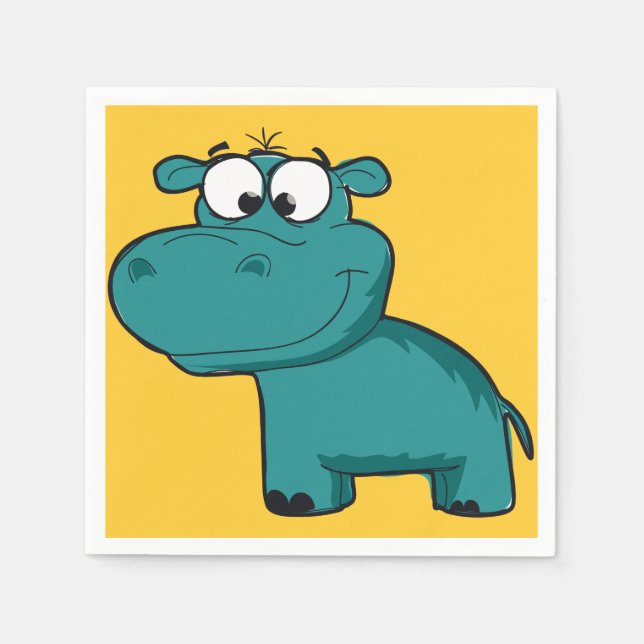 Blue Happy Hippo Napkin (Front)